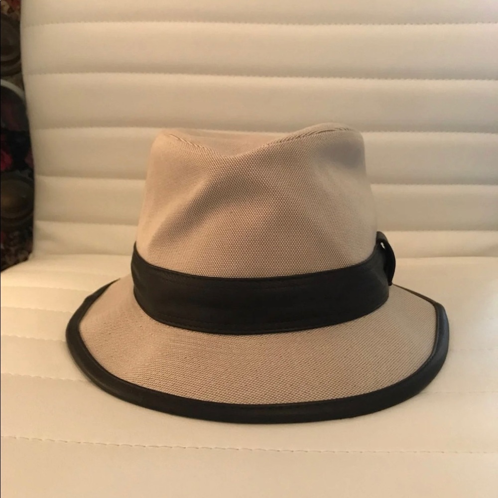 Hermes leather trimmed hat